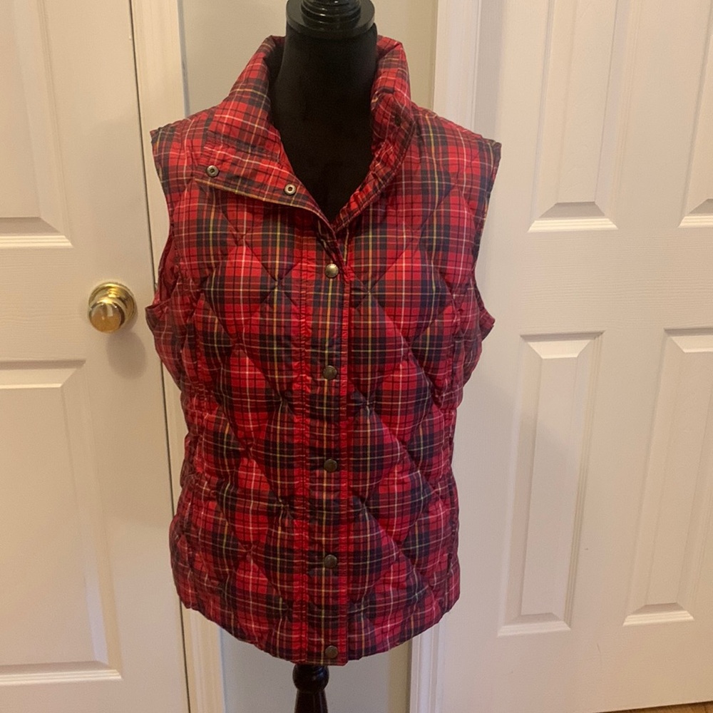 Lands’ End Red Plaid Puffer Vest- Size L